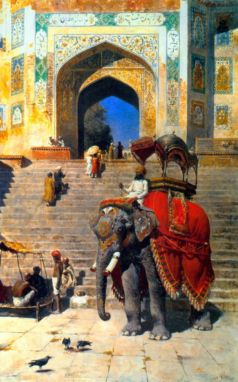 Królewski słoń przy bramie do Jami Masjid, Mathura, XIX lub początek XX wieku. autorstwa Edwin Lord Weeks