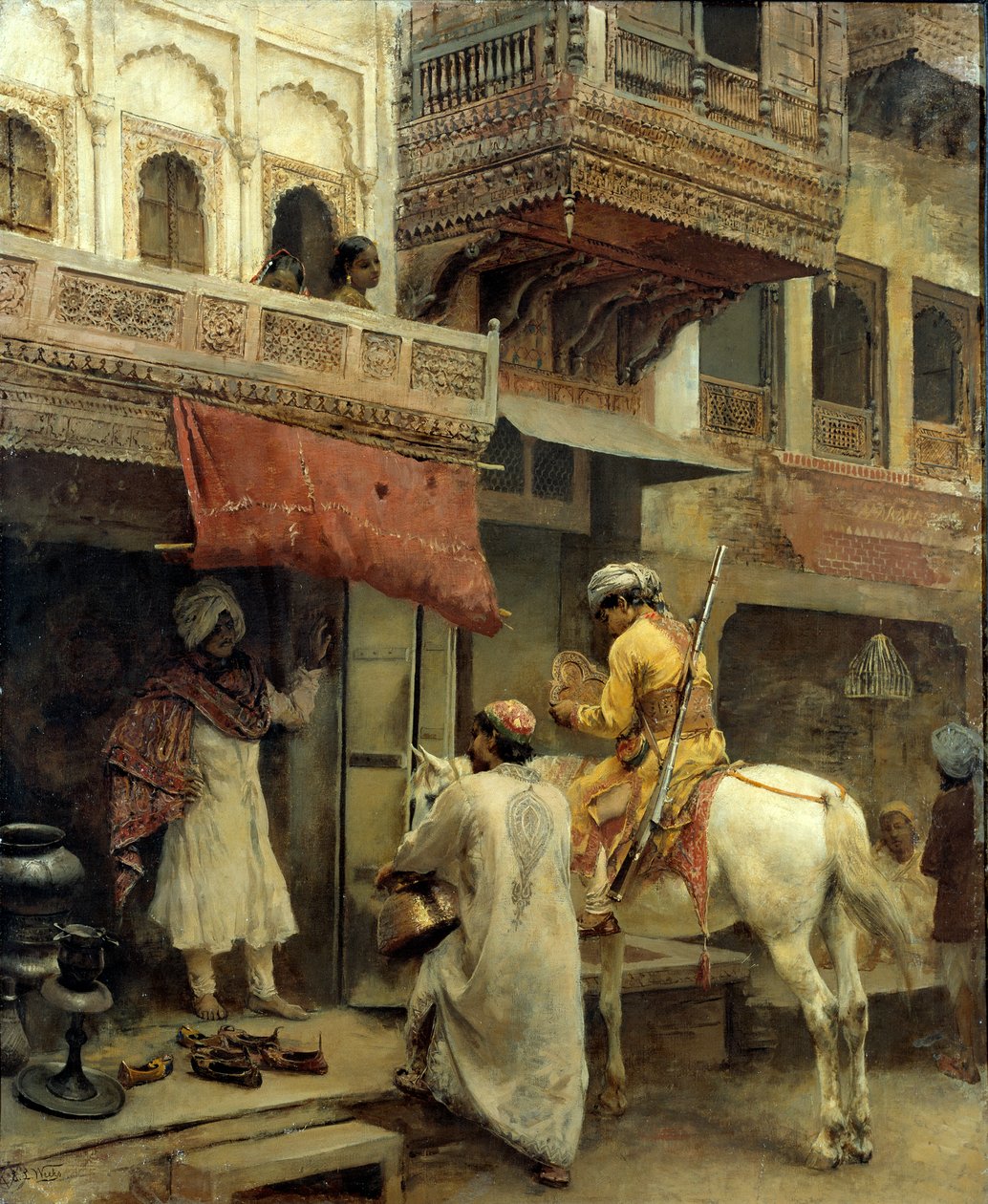 Scena uliczna w Indiach, c.1885 (olej na płótnie) autorstwa Edwin Lord Weeks