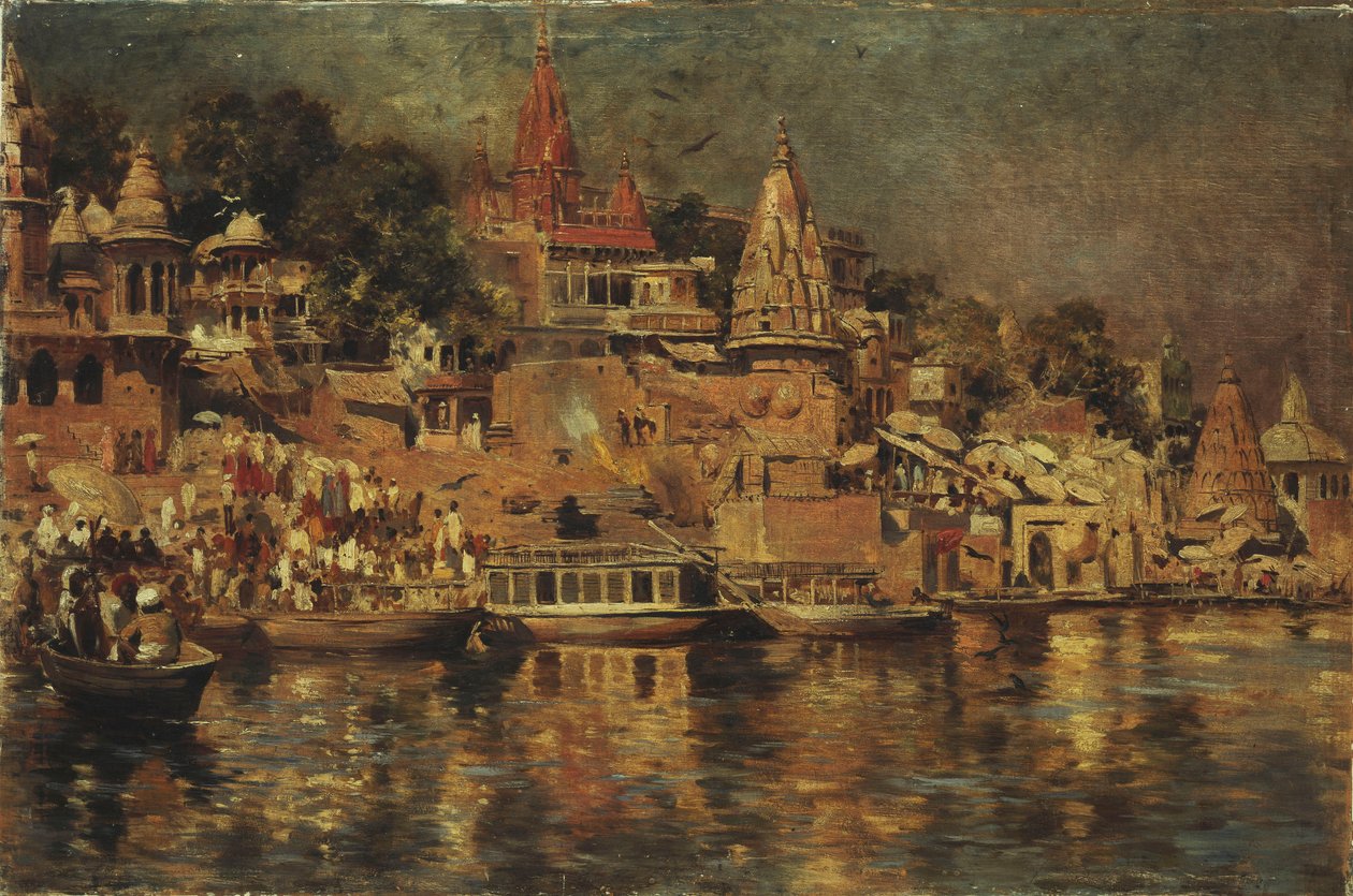 Widok na Ghaty w Benares, 1873 autorstwa Edwin Lord Weeks