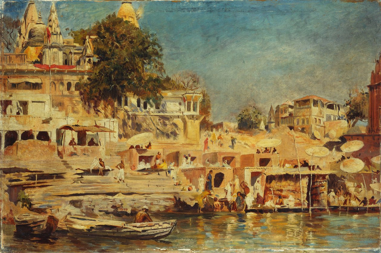 Widok na Ghaty w Benares, 1873 autorstwa Edwin Lord Weeks