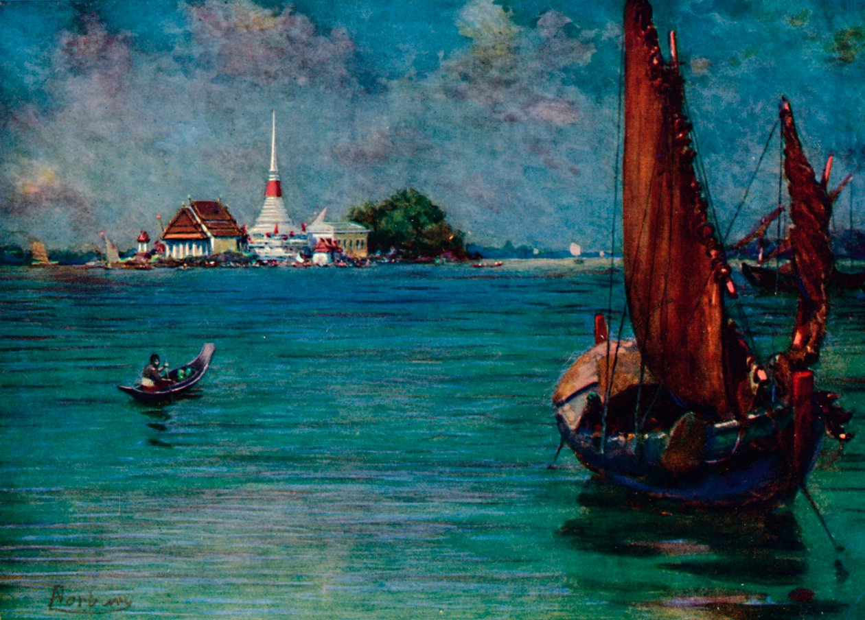 „Łódź rybacka z pagody wyspy Paknam”, 1913 autorstwa Edwin Norbury
