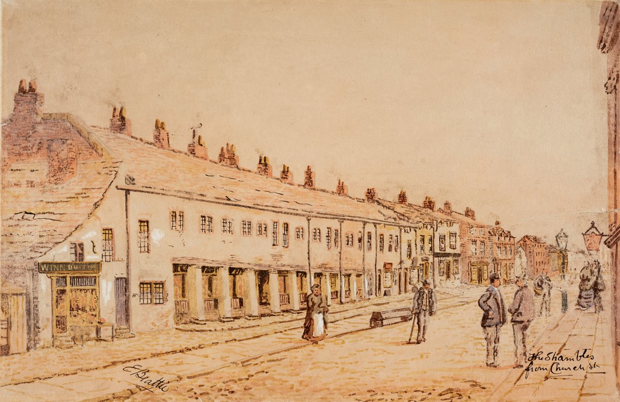The Shambles, od strony Church Street, ok. 1891-1917 (akwarela na papierze) autorstwa Edwin Robert Beattie
