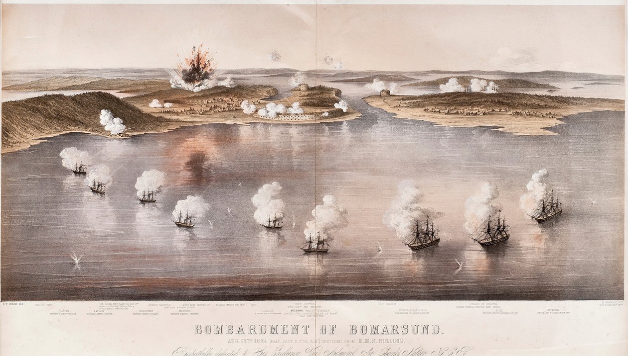 Bombardowanie Bomarsund, 1854 autorstwa Edwin Thomas Dolby