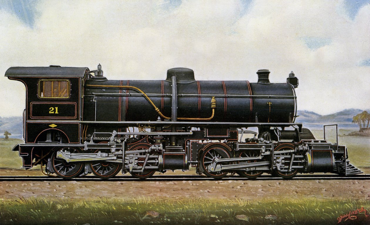 Lokomotywa parowa nr 21. Wśród Mongołów: Serwis Zespołu Pobijaków w Górach Khingan, Kolej Pekin - Kalgang autorstwa Edwin Thomas Rudd