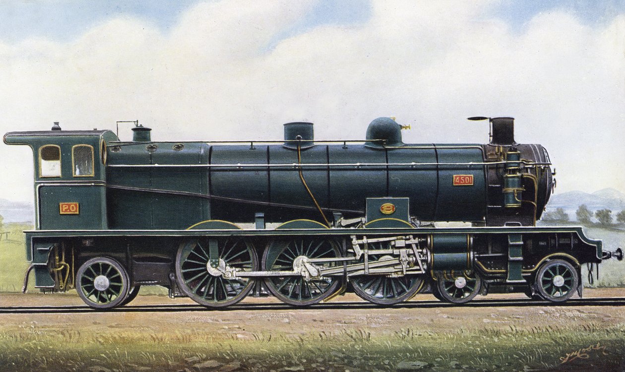 Produkt dwóch republik: Parowóz typu "Pacific" nr. 4501, Paryż - Kolej Orleańska. 1910 (lito) autorstwa Edwin Thomas Rudd