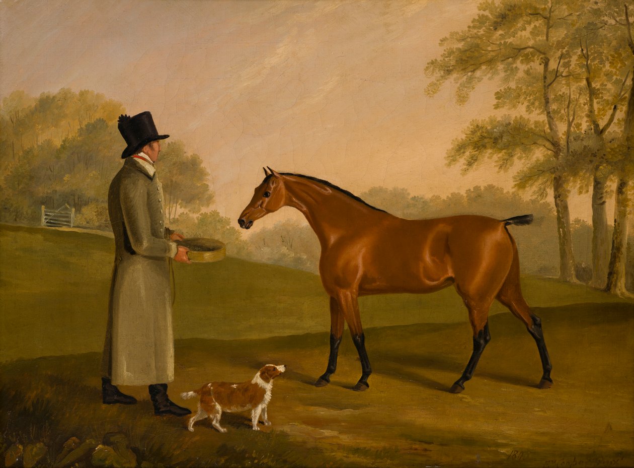 Koń w krajobrazie z Panem Młodym, David, Bennet, ok. 1805 (olej na płótnie) autorstwa Edwin W. Cooper