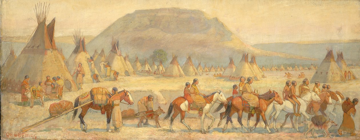 Scena obozu Blackfoot, koniec XIX i początek XX wieku. autorstwa Edwin Willard Deming
