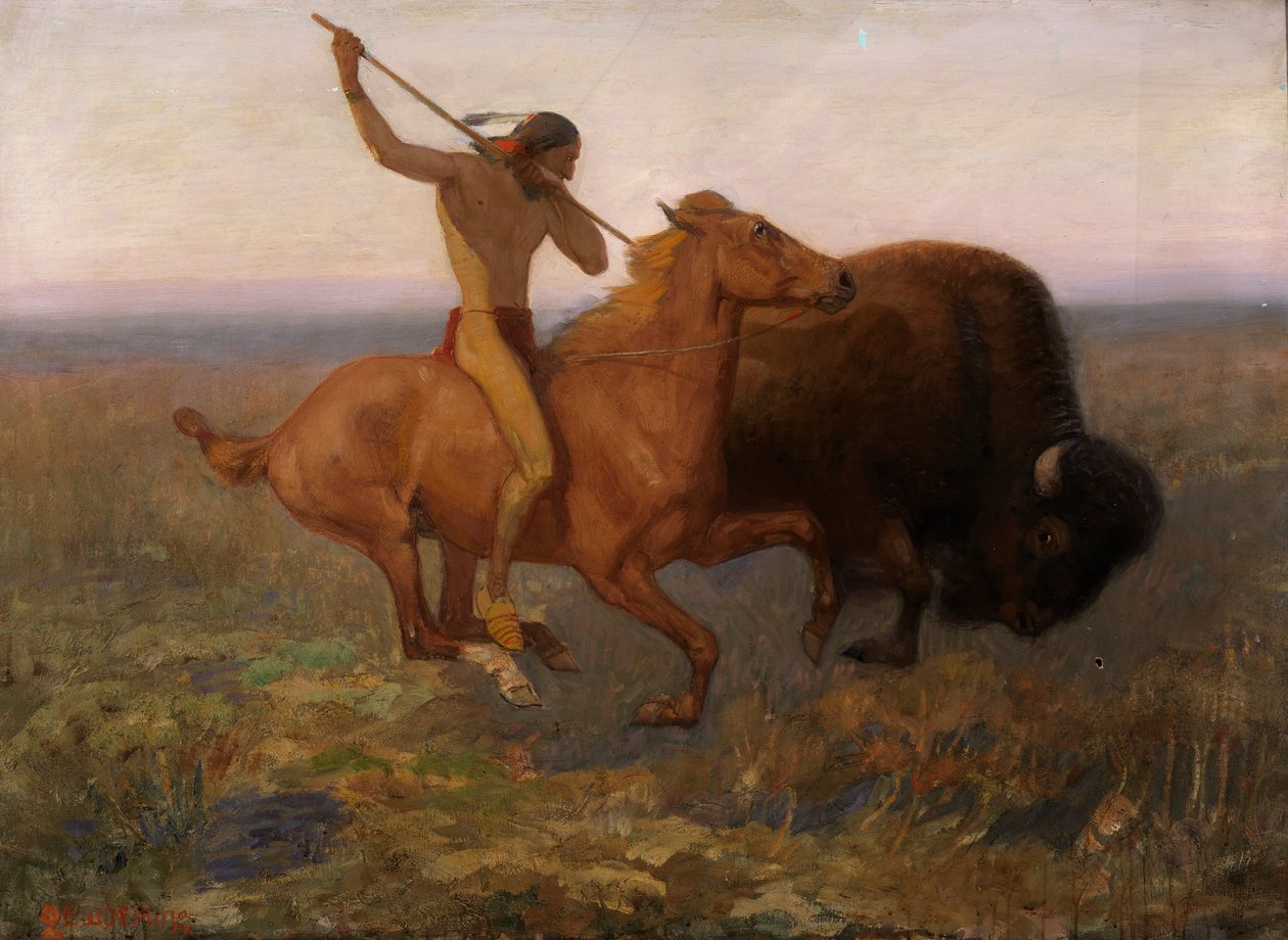 Indian Hunting Buffalo, koniec XIX i początek XX wieku. autorstwa Edwin Willard Deming