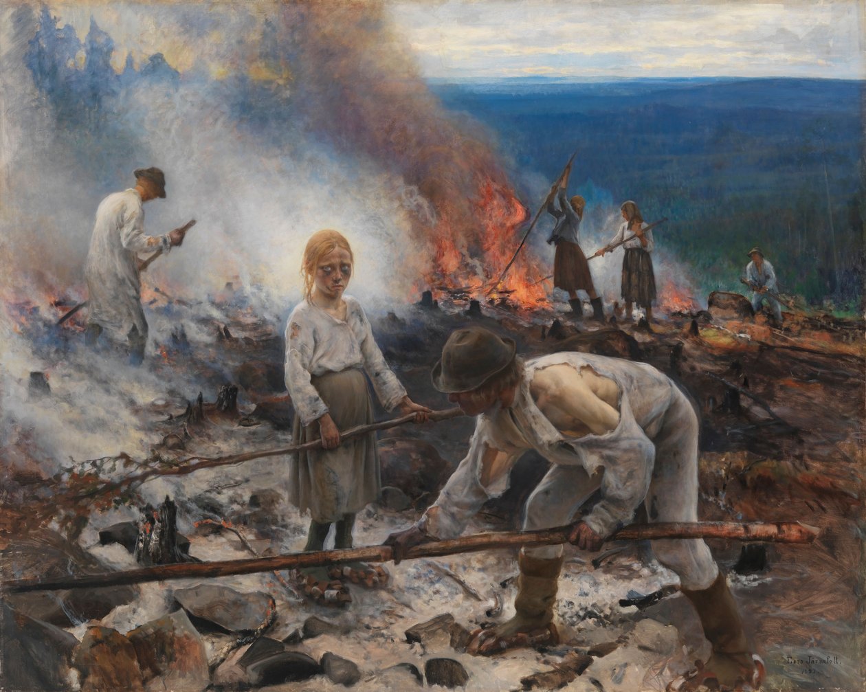Pod jarzmem (Spalanie chrustu) autorstwa Eero Järnefelt