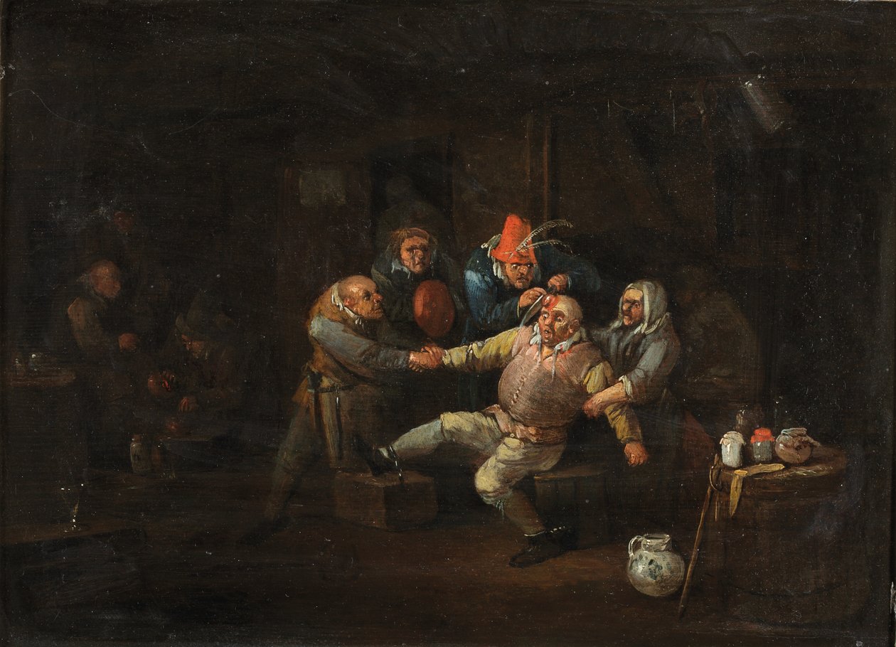 Wizyta chirurga, ok. 1676-1744 (olej na desce) autorstwa Egbert van (c.1676 1744) Heemskerck