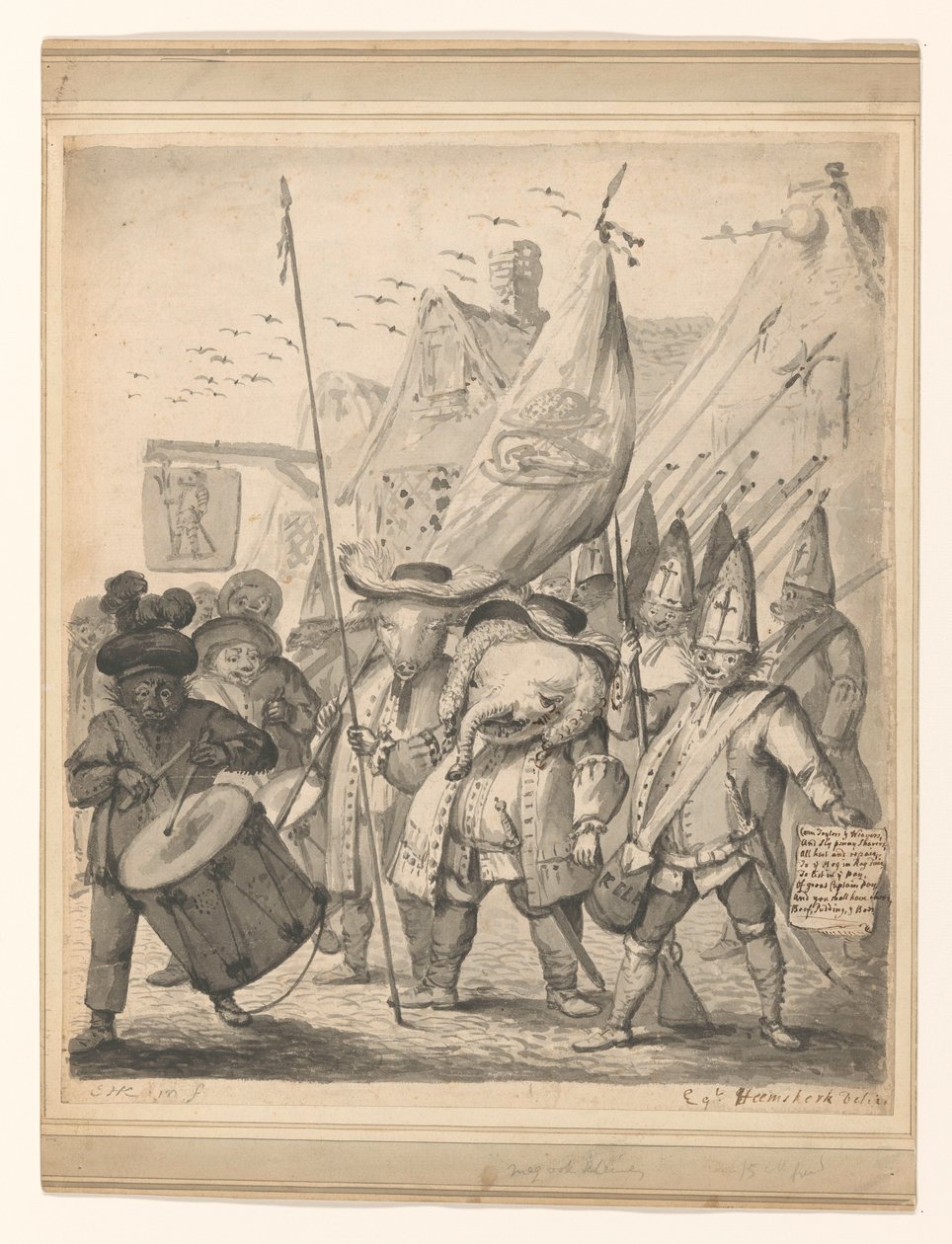 Dieren satyra autorstwa Egbert van Heemskerck (II) (signed by artist)