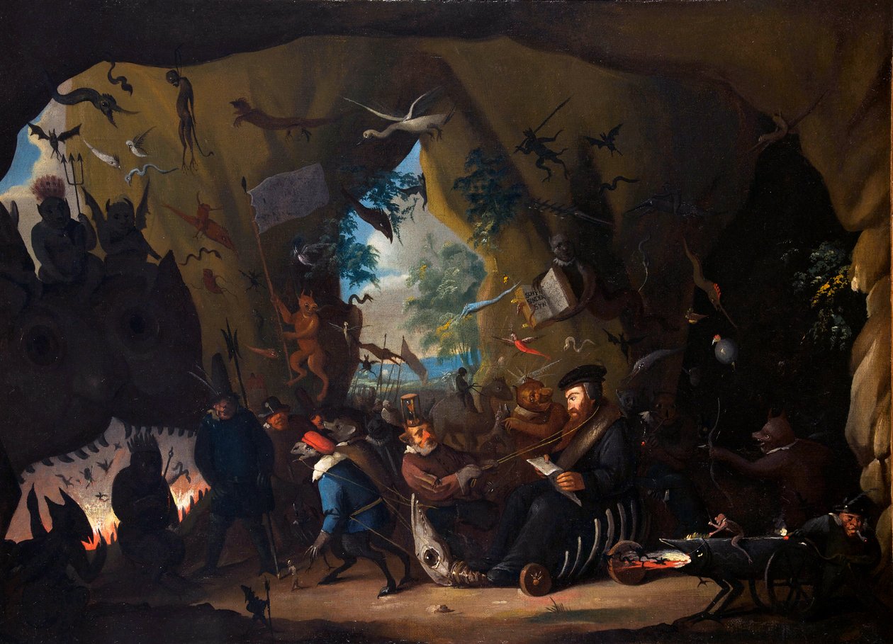 Jean Calvin en enfer - Kalwin w piekle - Jean Calvin ( Calvinus, Cauvin) (1509-1564) Francuski reformator i pisarz - Obraz Egberta van Heemskerka II lub młodszego (1676-1744) - ok. 1705 - Olej na płótnie - Muzeum Międzynarodowe reformacji, Genewa autorstwa Egbert van II The Younger Heemskerk