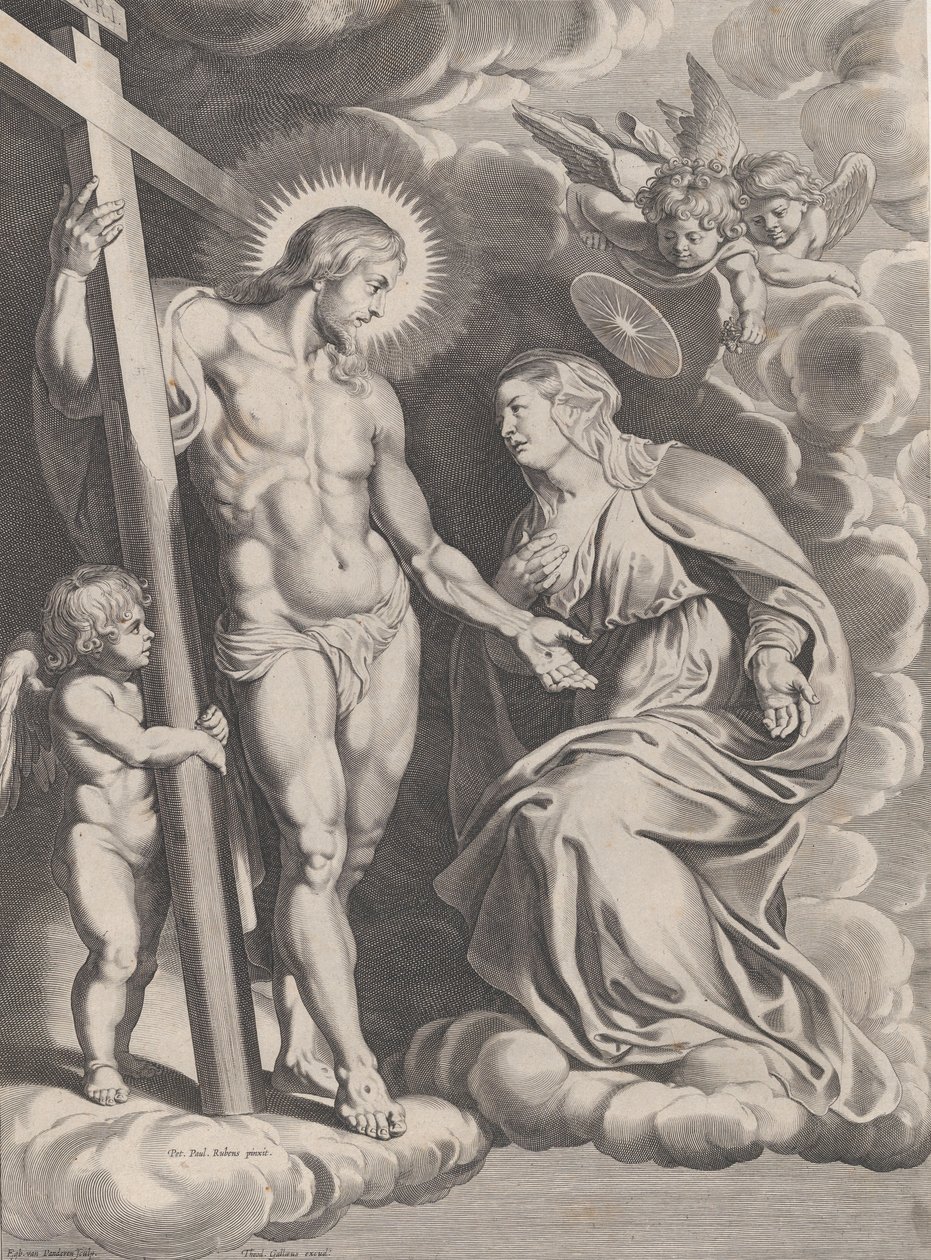 Wstawiennictwo Dziewicy klęczącej na obłoku na prawo przed Chrystusem stojącej..., ok. godz. 1610-37. autorstwa Egbert van Panderen