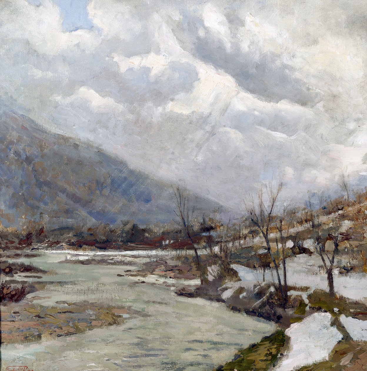 Promień słońca, obraz Egidio Riva (1866-1946), olej na płótnie, 74x74 cm, Włochy, XX wiek autorstwa Egidio Riva