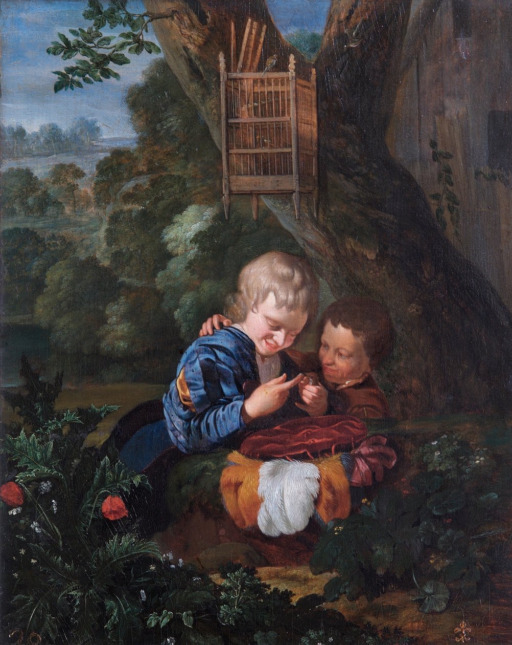 „Chłopcy z schwytanym ptakiem”, XVII wiek autorstwa Eglon Hendrik van der Neer