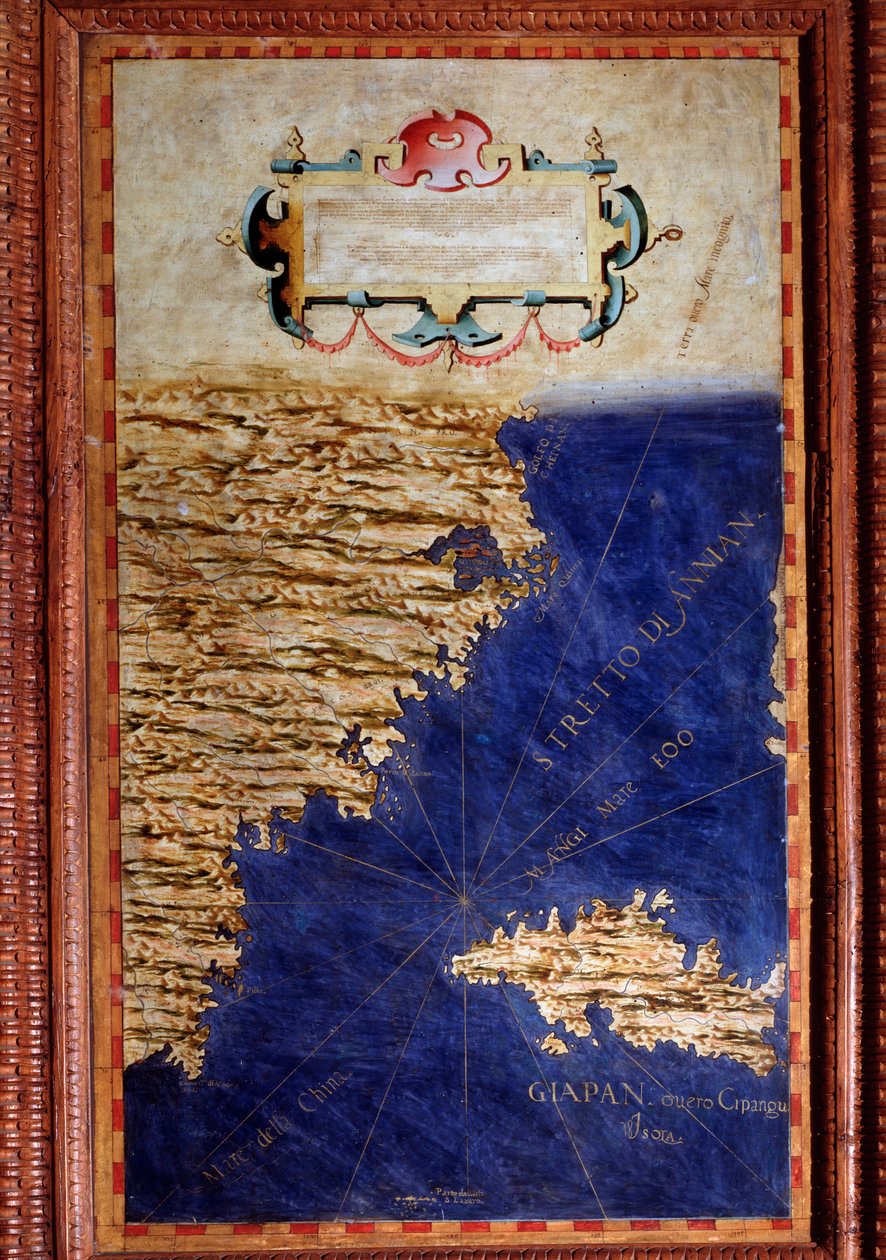 Mapa Chin i Japonii wykonana przez Egnazio Danti (1536-1586) matematyka, kosmografa i włoskiego architekta. Około 1567 r. Florencja, Palazzo Vecchio, Sala del Mappamondo autorstwa Egnazio Danti