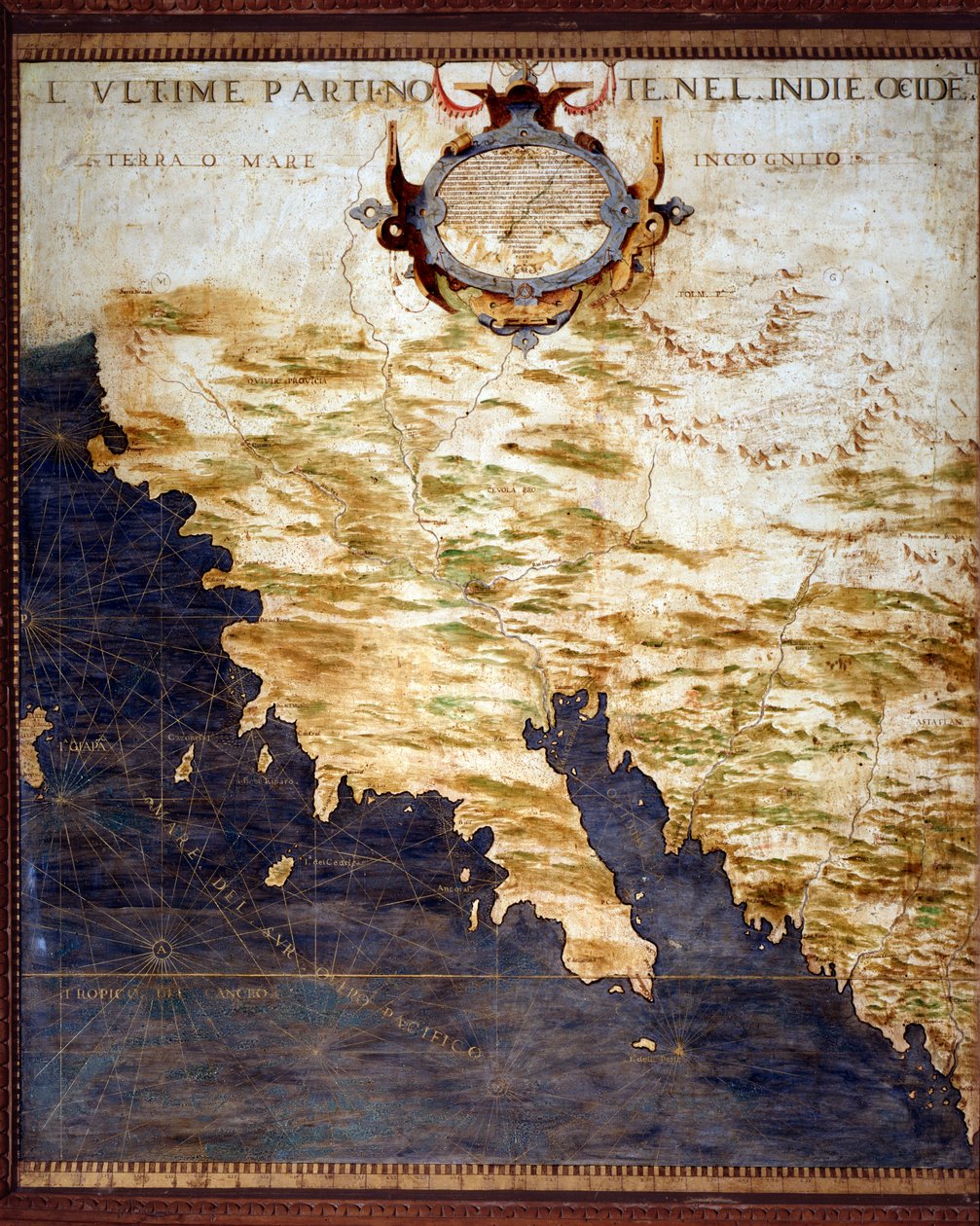 Mapa Pogranicza Indii Zachodnich i Nieznanych Ziem wykonana przez Egnazio Danti (1536-1586) matematyka, kosmografa i włoskiego architekta. Około 1567. Florencja, Palazzo Vecchio, Sala del Mappamondo autorstwa Egnazio Danti
