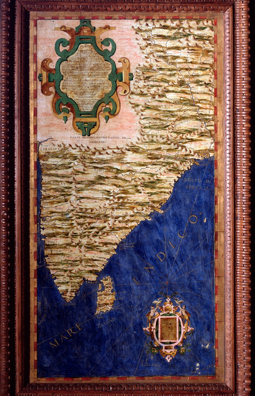 Mapa Indii wykonana przez Egnazio Danti (1536-1586) matematyka, kosmografa i architekta włoskiego. Około 1567 roku. Florencja, Palazzo Vecchio, Sala del Mappamondo autorstwa Egnazio Danti