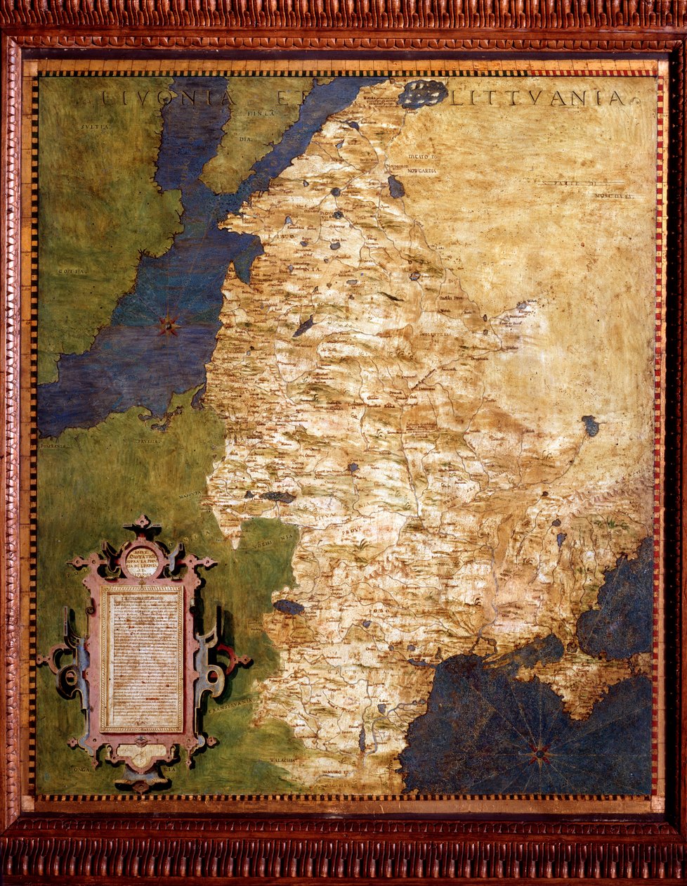 Livonia nad Morzem Bałtyckim i Litwa Mapa autorstwa Egnazio Danti (1536-1586) matematyka, kosmografa i architekta włoskiego. Około 1567 roku. Florencja, Palazzo Vecchio, Sala del Mappamondo autorstwa Egnazio Danti