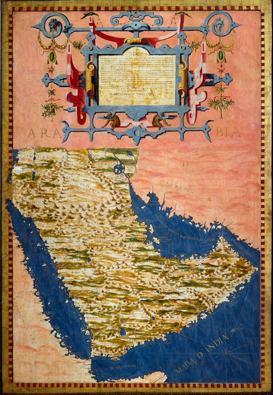 Mapa Arabii wykonana przez Egnazio Danti (1536-1586) ok. 1567 r. Malowanie szafek w sali map geograficznych. Palazzo Vecchio, Sala Mappamondo Florencja autorstwa Egnazio Danti