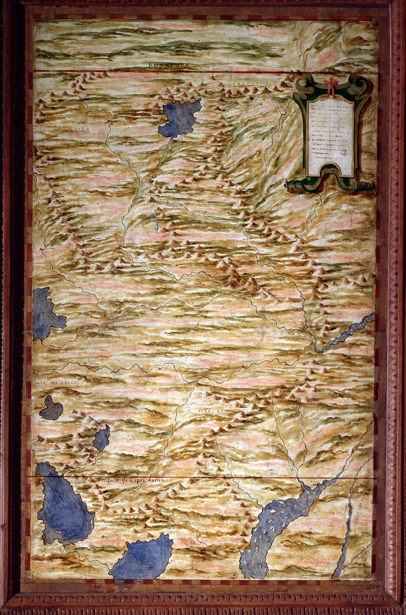 Mapa Peru Mapa wykonana przez Egnazio Danti (1536-1586) matematyka, kosmografa i włoskiego architekta. Około 1567 r. Florencja, Palazzo Vecchio, Sala del Mappamondo autorstwa Egnazio Danti