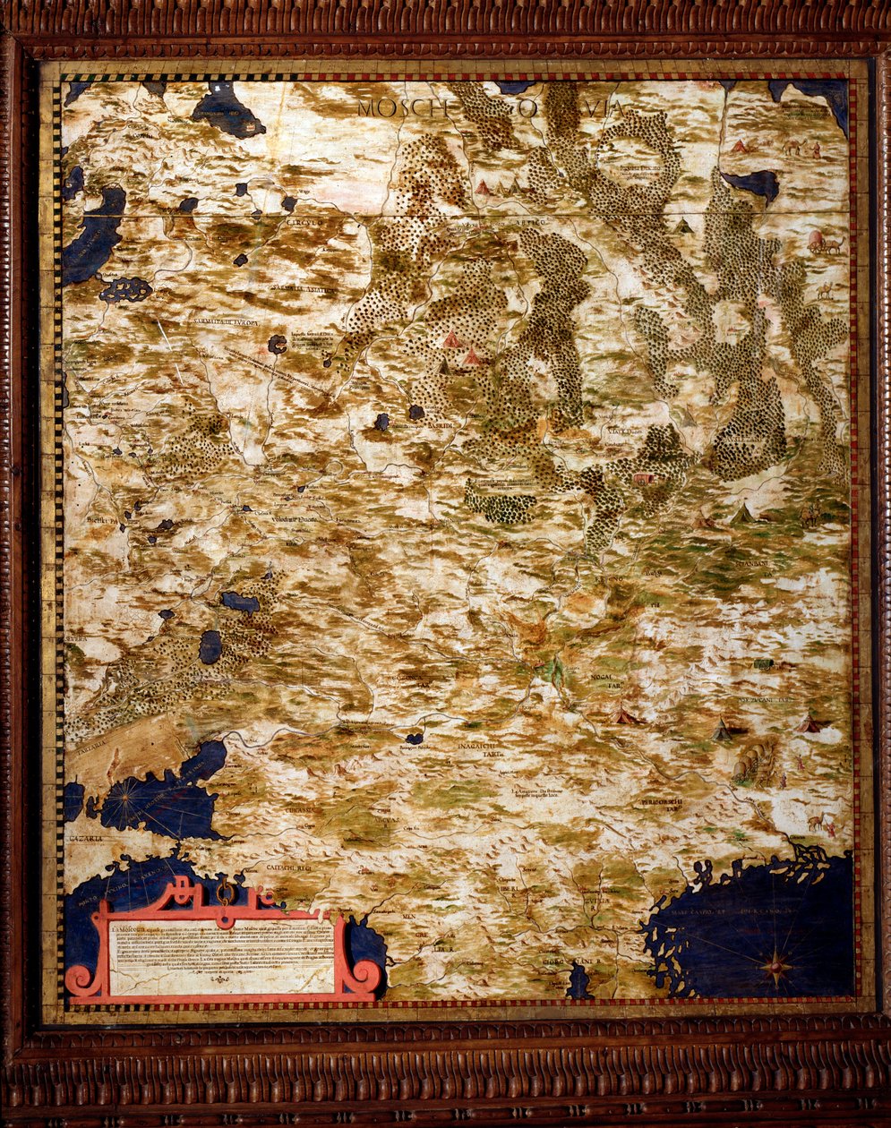 Mapa regionu moskiewskiego autorstwa Egnazio Danti (1536-1586) matematyka, kosmografa i włoskiego architekta. Około 1567. Florencja, Palazzo Vecchio, Sala del Mappamondo autorstwa Egnazio Danti