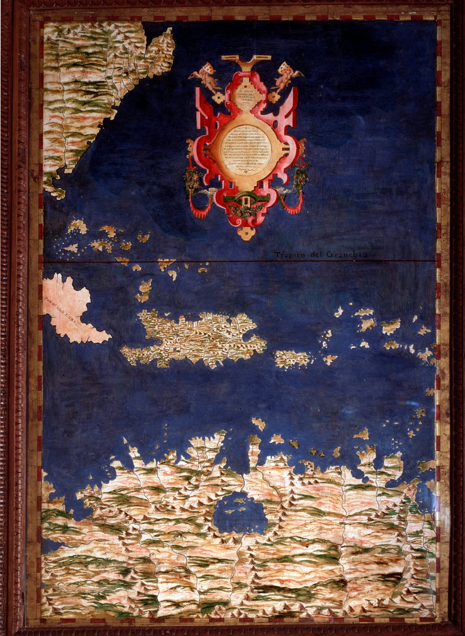 Santo Domingo (Santo Domingo) lub Hispaniola Mapa wykonana przez Egnazio Danti (1536-1586) matematyka, kosmografa i włoskiego architekta. Około 1567. Florencja, Palazzo Vecchio, Sala del Mappamondo autorstwa Egnazio Danti
