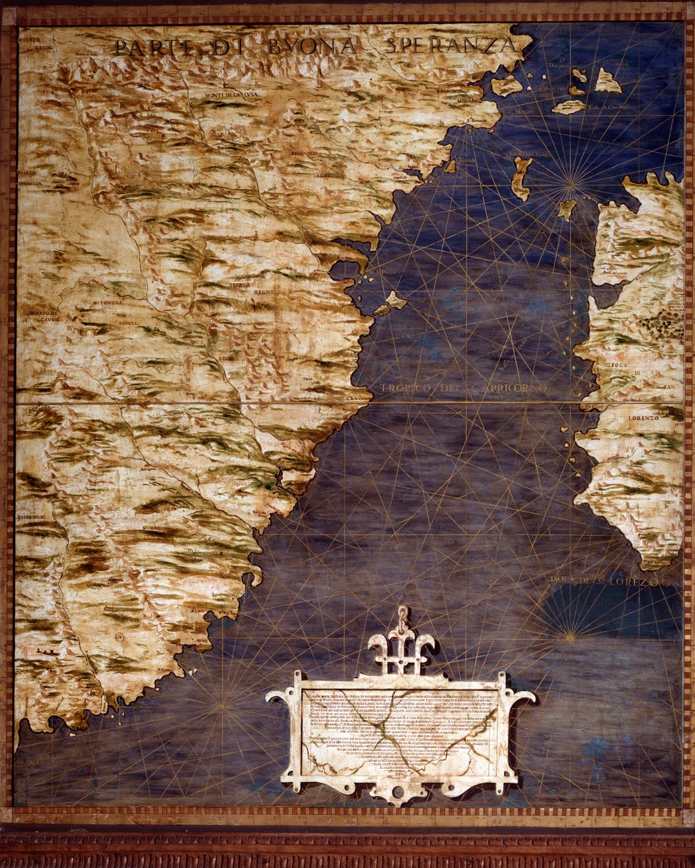 Mapa RPA i Przylądka Dobrej Esperance wykonana przez Egnazio Danti (1536-1586) matematyka, kosmografa i włoskiego architekta. Około 1567 r. Florencja, Palazzo Vecchio, Sala del Mappamondo autorstwa Egnazio Danti