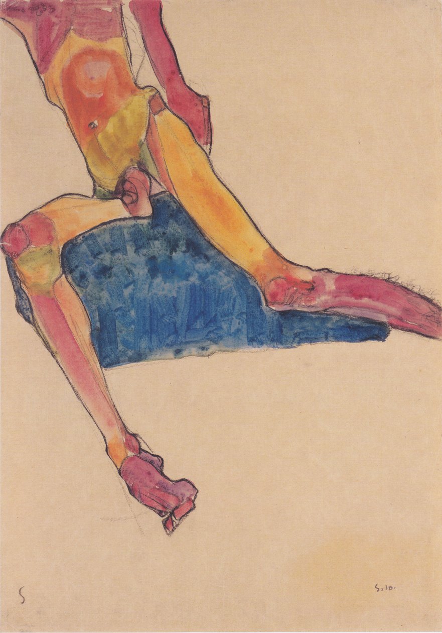 Tułów na niebieskim ręczniku autorstwa Egon Schiele