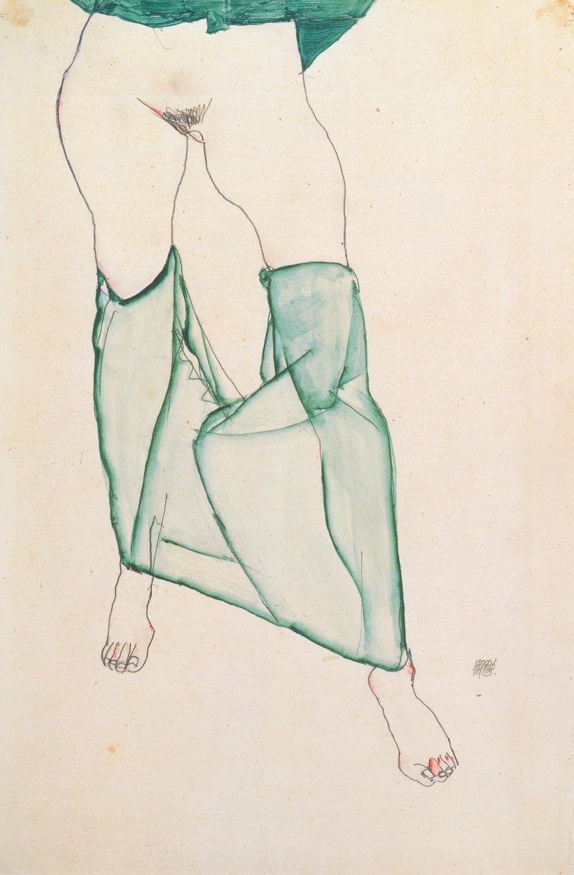Kobiecy tors z zielonymi zasłonami autorstwa Egon Schiele