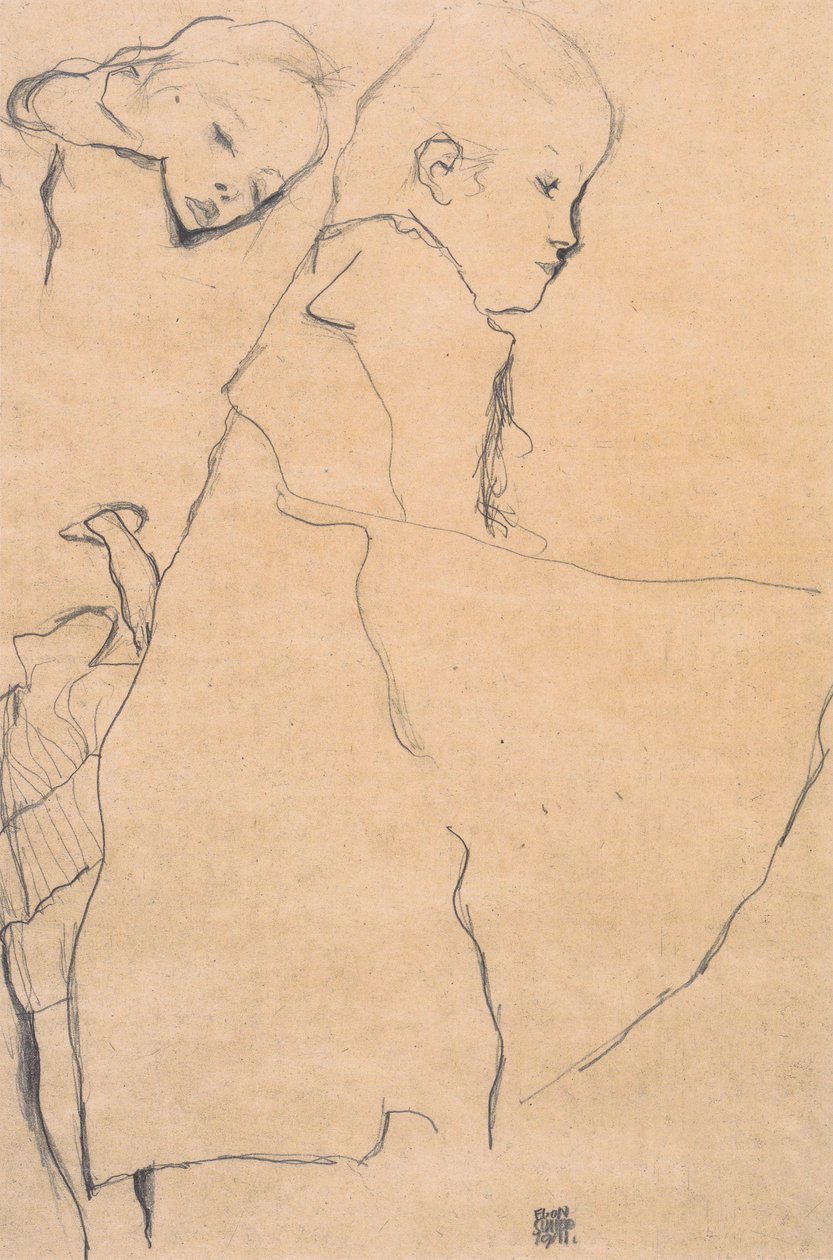 Dwie drzemiące dziewczyny autorstwa Egon Schiele