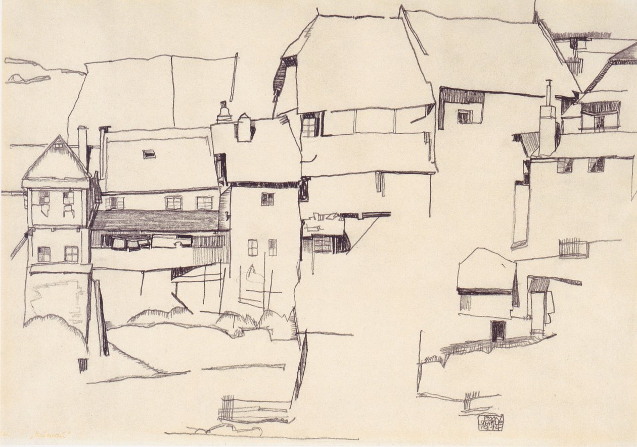 Stare domy w Czeskiej Krumlov autorstwa Egon Schiele