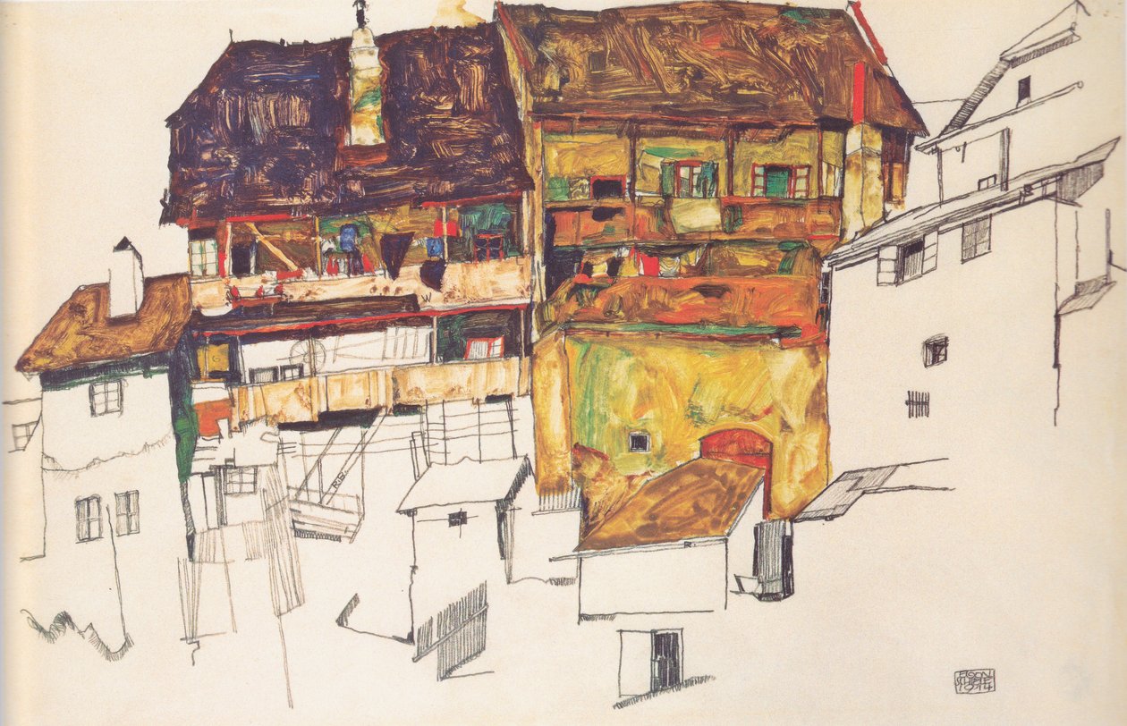 Stare domy w Czeskiej Krumlov autorstwa Egon Schiele