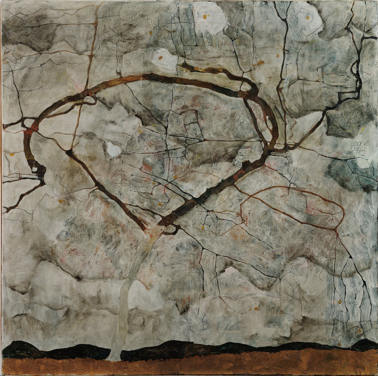 Jesienne drzewo w mieszanym powietrzu (zimowe drzewo) autorstwa Egon Schiele