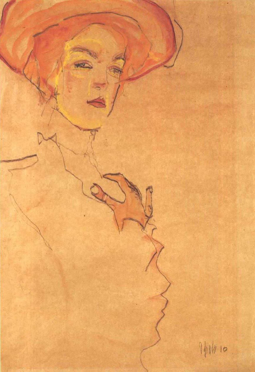 Portret damy w pomarańczowym kapeluszu autorstwa Egon Schiele