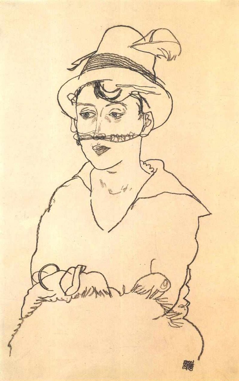 Dama w kapeluszu i welonie autorstwa Egon Schiele