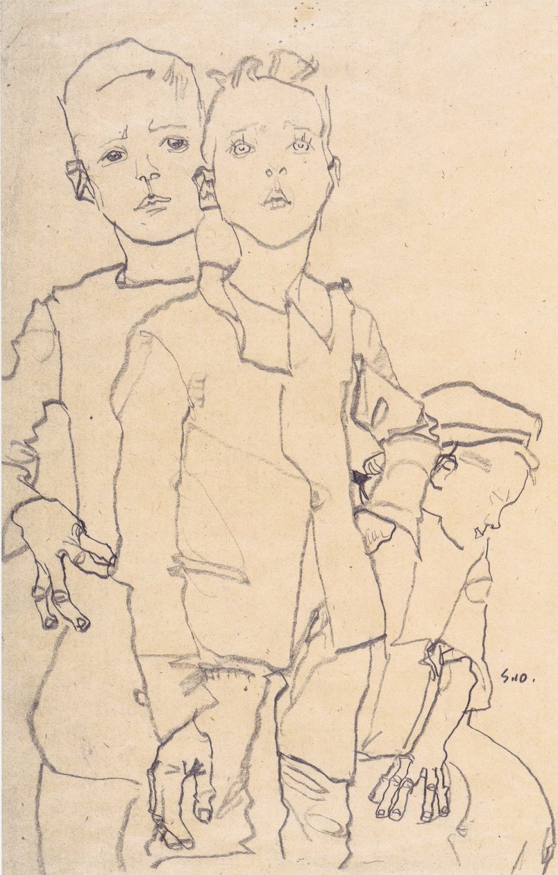 Trzech chłopców z ulicy autorstwa Egon Schiele