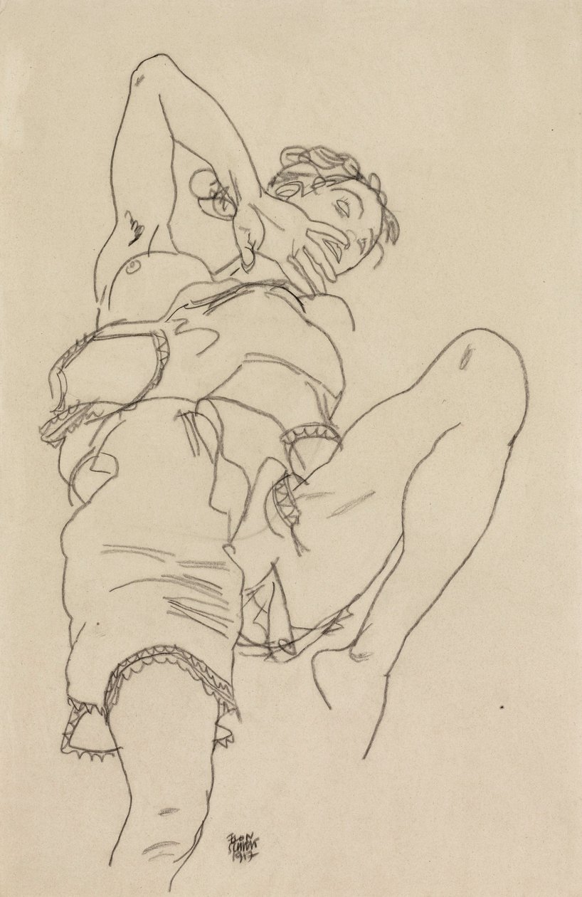 Kobieta w bieliźnie pochylona do tyłu autorstwa Egon Schiele