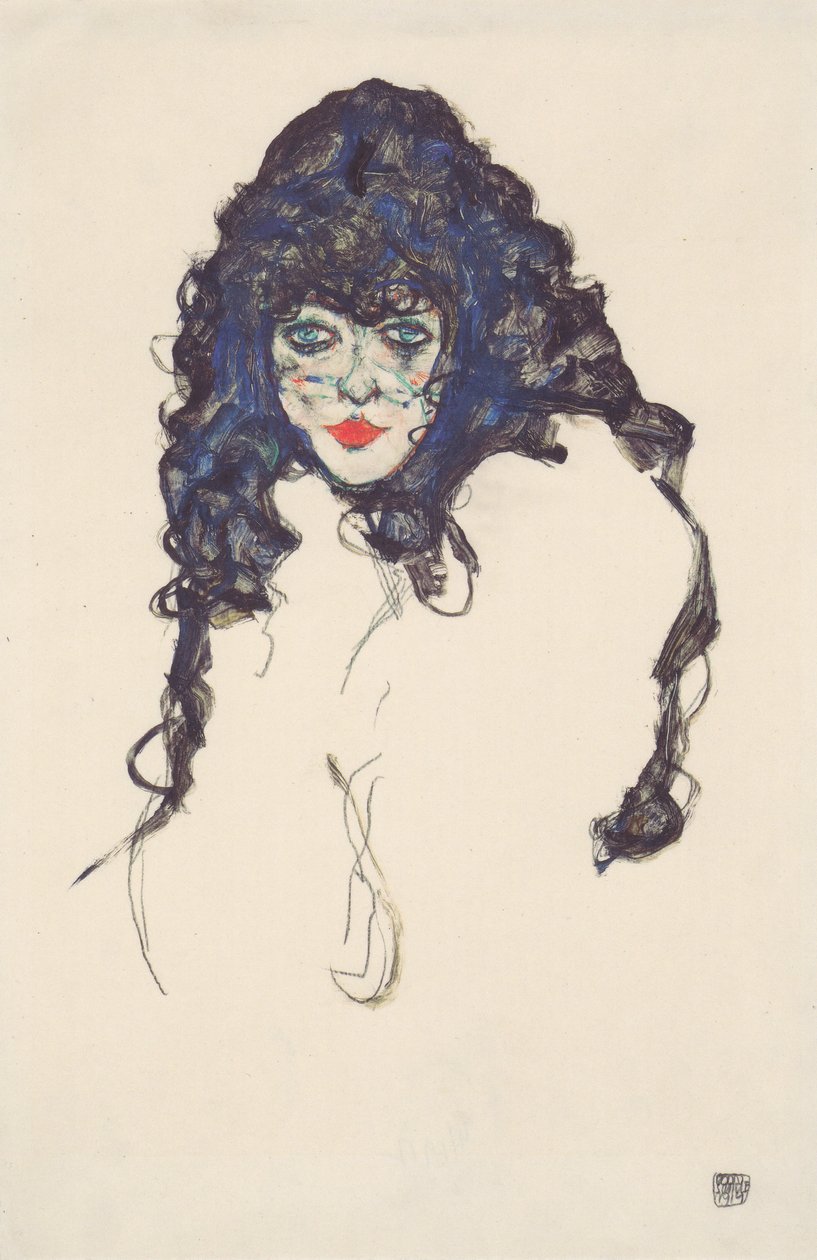 Kobieta z czarnymi włosami autorstwa Egon Schiele