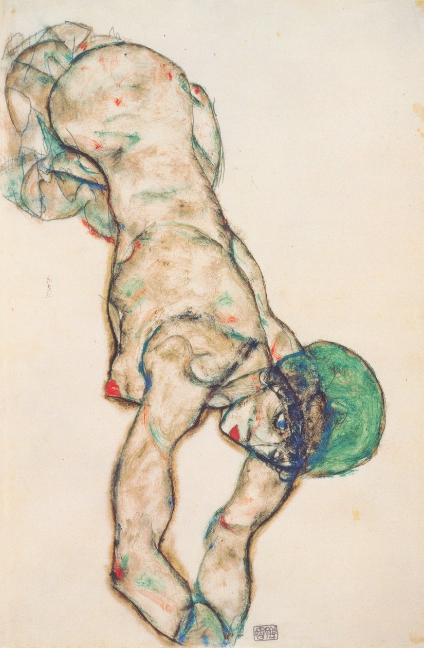 Nude z zielonym kapturem autorstwa Egon Schiele