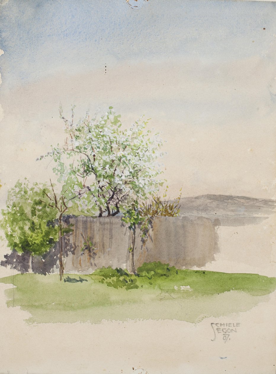 Ogród z drzewem autorstwa Egon Schiele