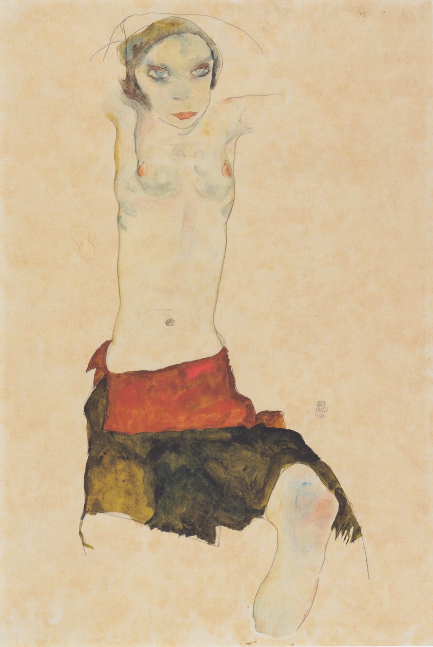 Półnaga siedząca dziewczyna autorstwa Egon Schiele