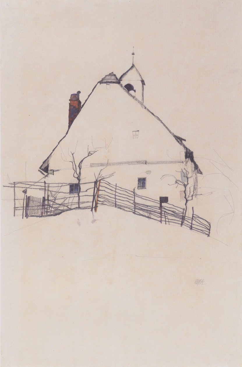 Dom z dzwonnicą autorstwa Egon Schiele