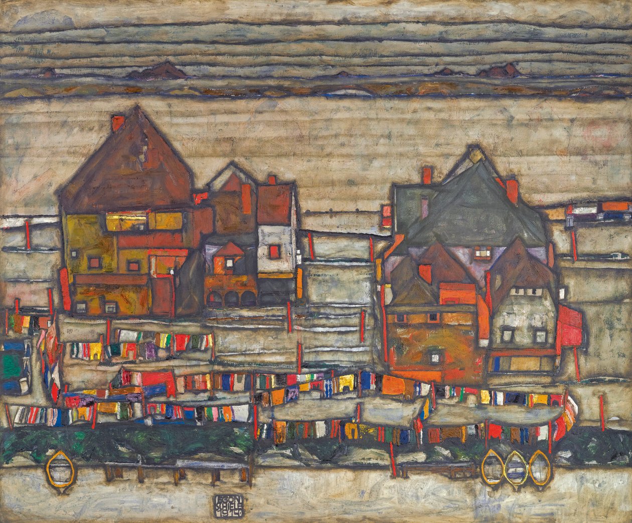 Domy z kolorową pralnią autorstwa Egon Schiele