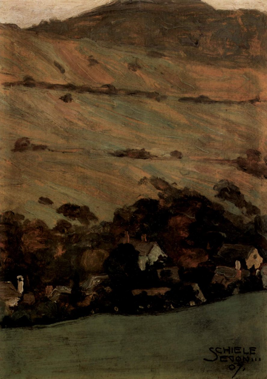 Domy przed zboczem góry autorstwa Egon Schiele