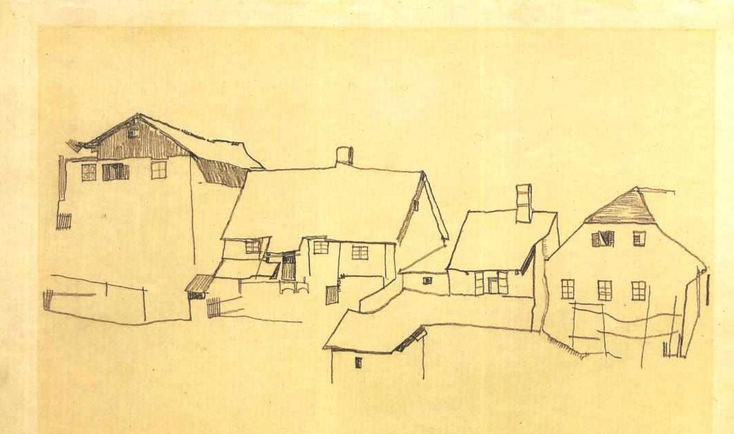 Szereg domów w Czeskiej Krumlov autorstwa Egon Schiele