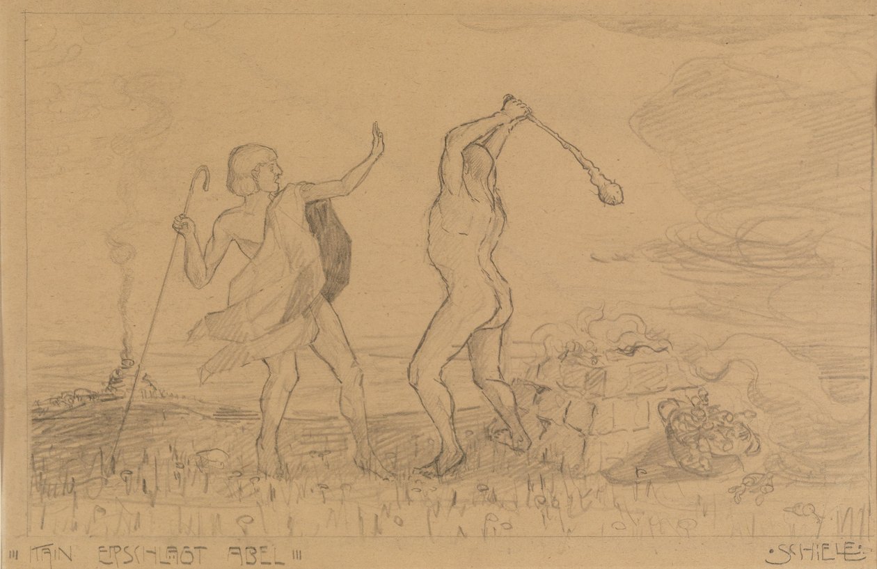 Kain zabija Abla autorstwa Egon Schiele