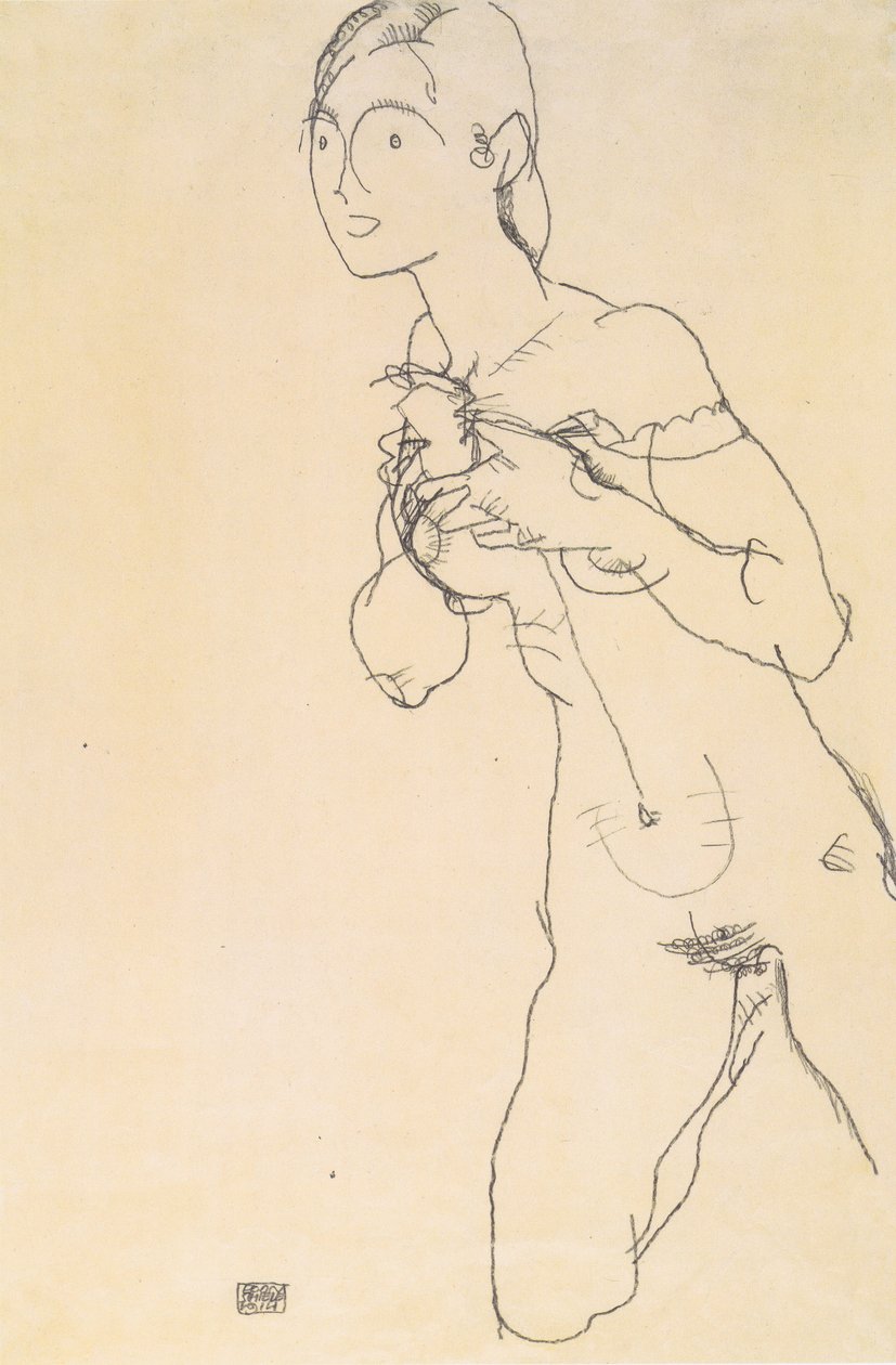 Klęcząca naga dziewczyna autorstwa Egon Schiele