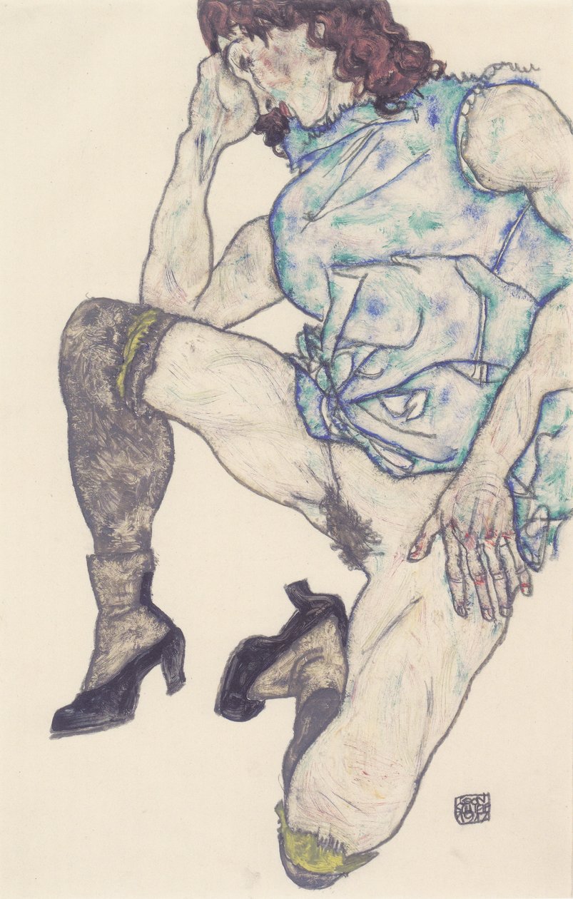 Klęcząca dziewczyna autorstwa Egon Schiele