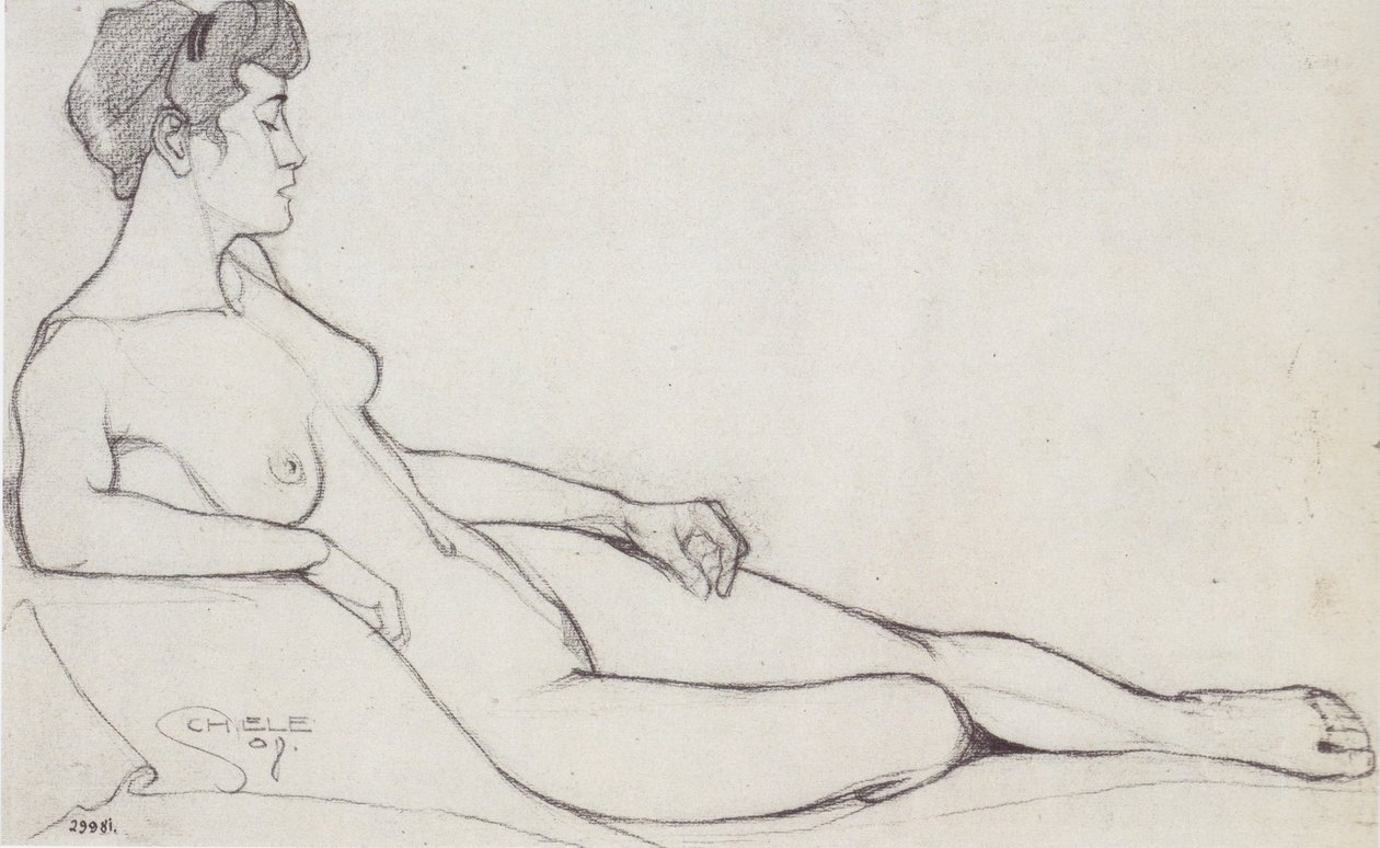 Leżąca naga kobieca autorstwa Egon Schiele
